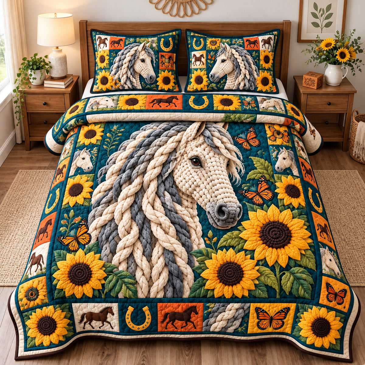 Horse Rustic Journey 3-Piece Quilted Bedding Set GFTONPT1610