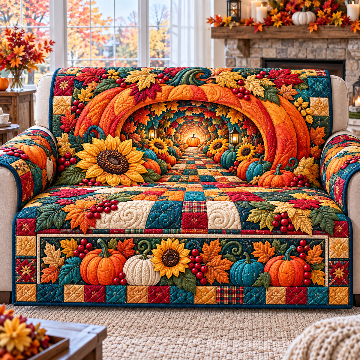 Pumpkin Autumn Glow Quilted Sofa Cover GFTONPT1614