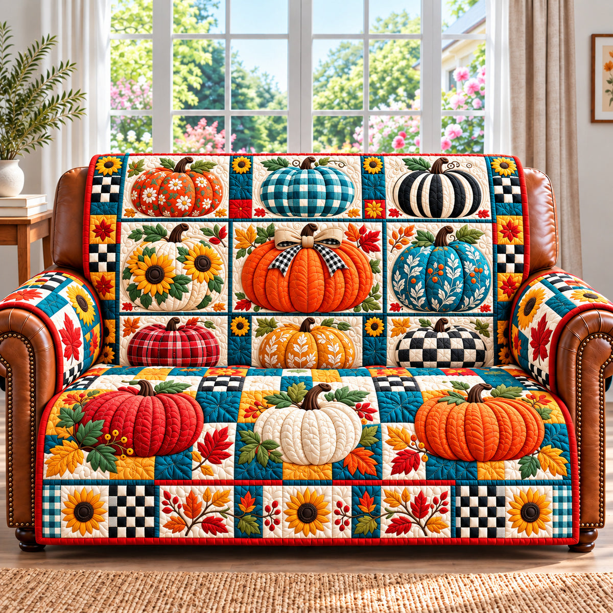 Pumpkin Country Harvest Quilted Sofa Cover GFTONPT1615