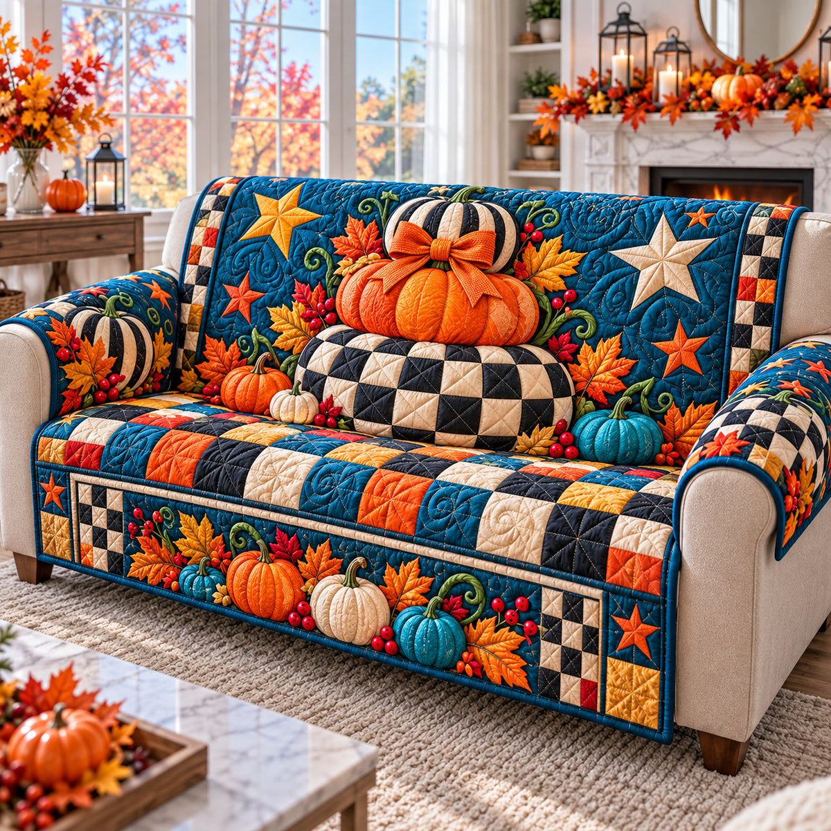Pumpkin Rustic Patch Quilted Sofa Cover GFTONPT1617