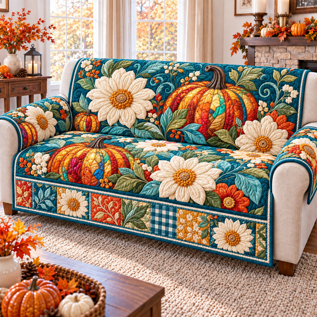 Pumpkin Autumn Haven Quilted Sofa Cover GFTONPT1618