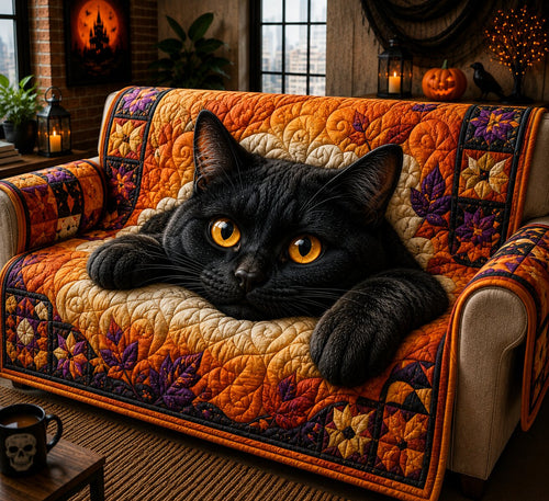 Black Cat Whisper Quilted Sofa Cover GFTONPT162