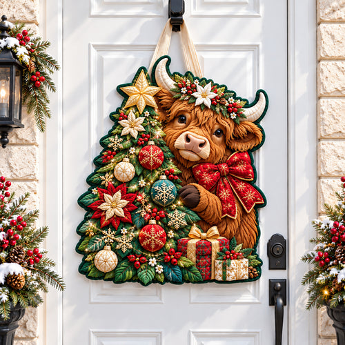 Highland Cow Christmas Magic Custom Shape Quilted Door Hanger GFTONPT1621