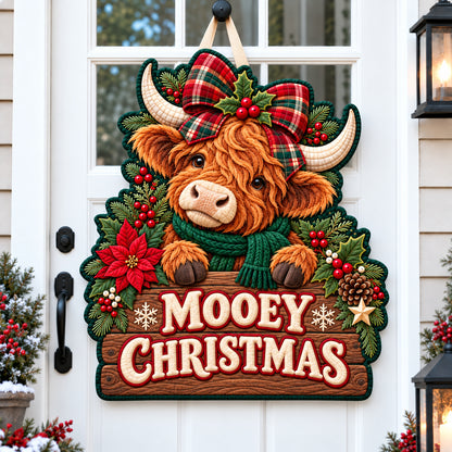 Highland Cow Christmas Wonderland Custom Shape Quilted Door Hanger GFTONPT1624