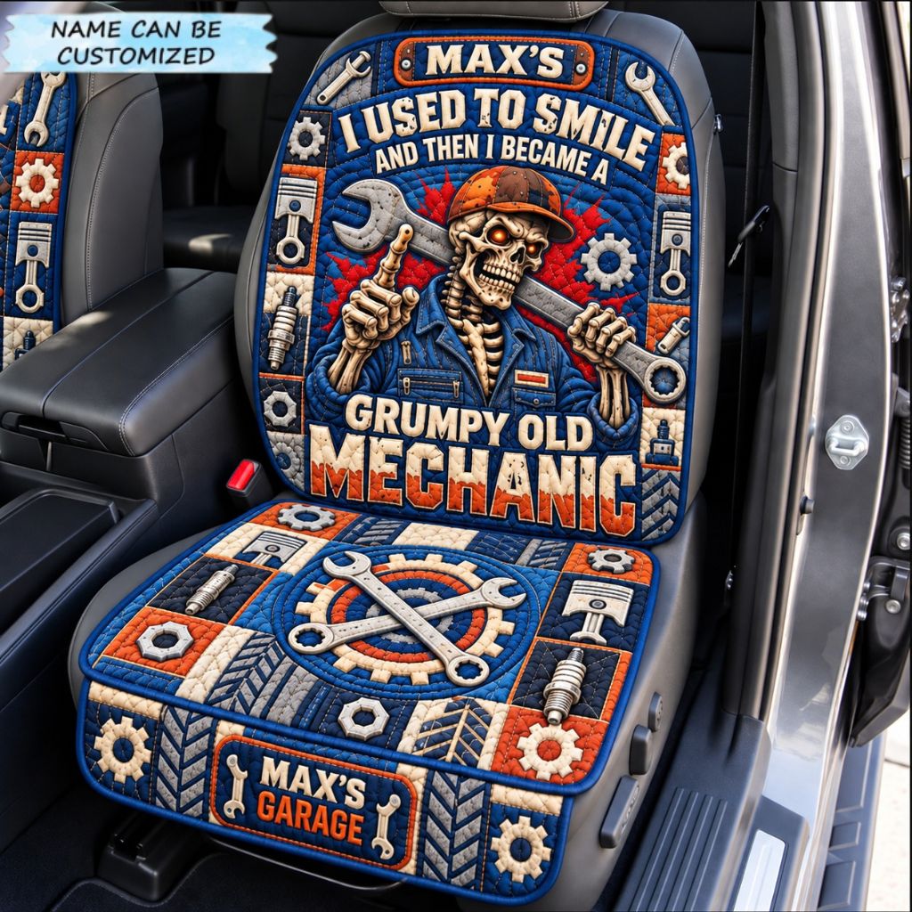 Personalized Mechanic Gear Works Quilted Car Seat Protector QTCUZ GFTONPT1628
