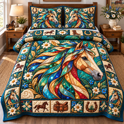 Horse Joy 3-Piece Quilted Bedding Set GFTONPT1649