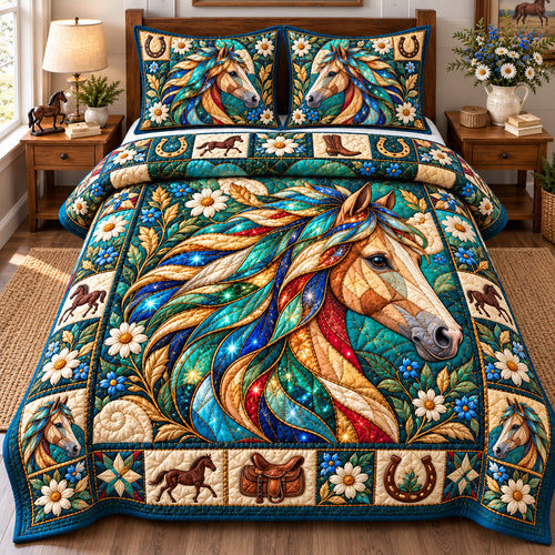 Horse Joy 3-Piece Quilted Bedding Set GFTONPT1649