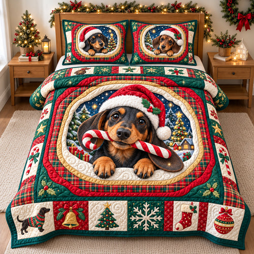 Christmas Dachshund Wishes 3-Piece Quilted Bedding Set GFTONPT1651