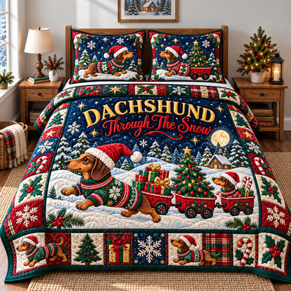 Christmas Dachshund Parade 3-Piece Quilted Bedding Set GFTONPT1652