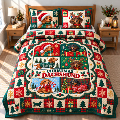 Christmas Dachshund Joy 3-Piece Quilted Bedding Set GFTONPT1653