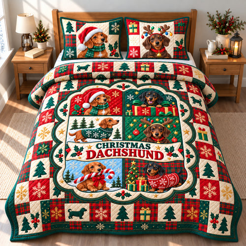 Christmas Dachshund Joy 3-Piece Quilted Bedding Set GFTONPT1653
