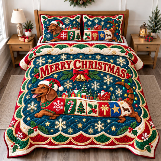 Christmas Dachshund Adventure 3-Piece Quilted Bedding Set GFTONPT1654