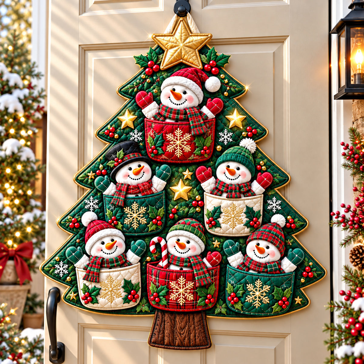 Snowman Frosty Night Custom Shape Quilted Door Hanger GFTONPT1670