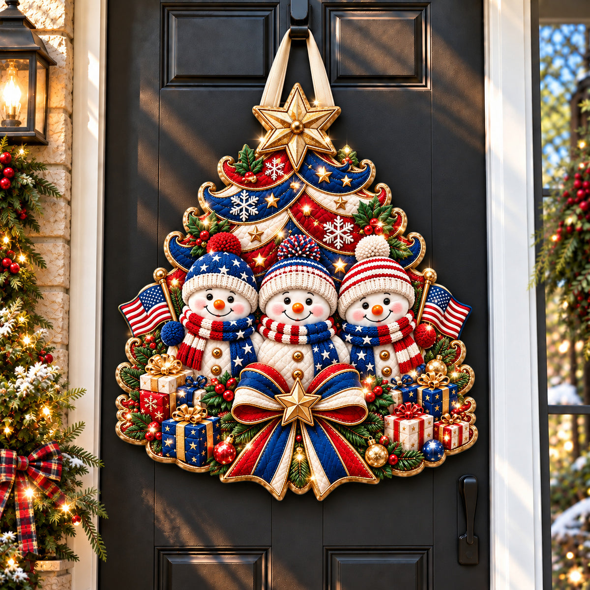 Snowman Winter Cottage Custom Shape Quilted Door Hanger GFTONPT1673