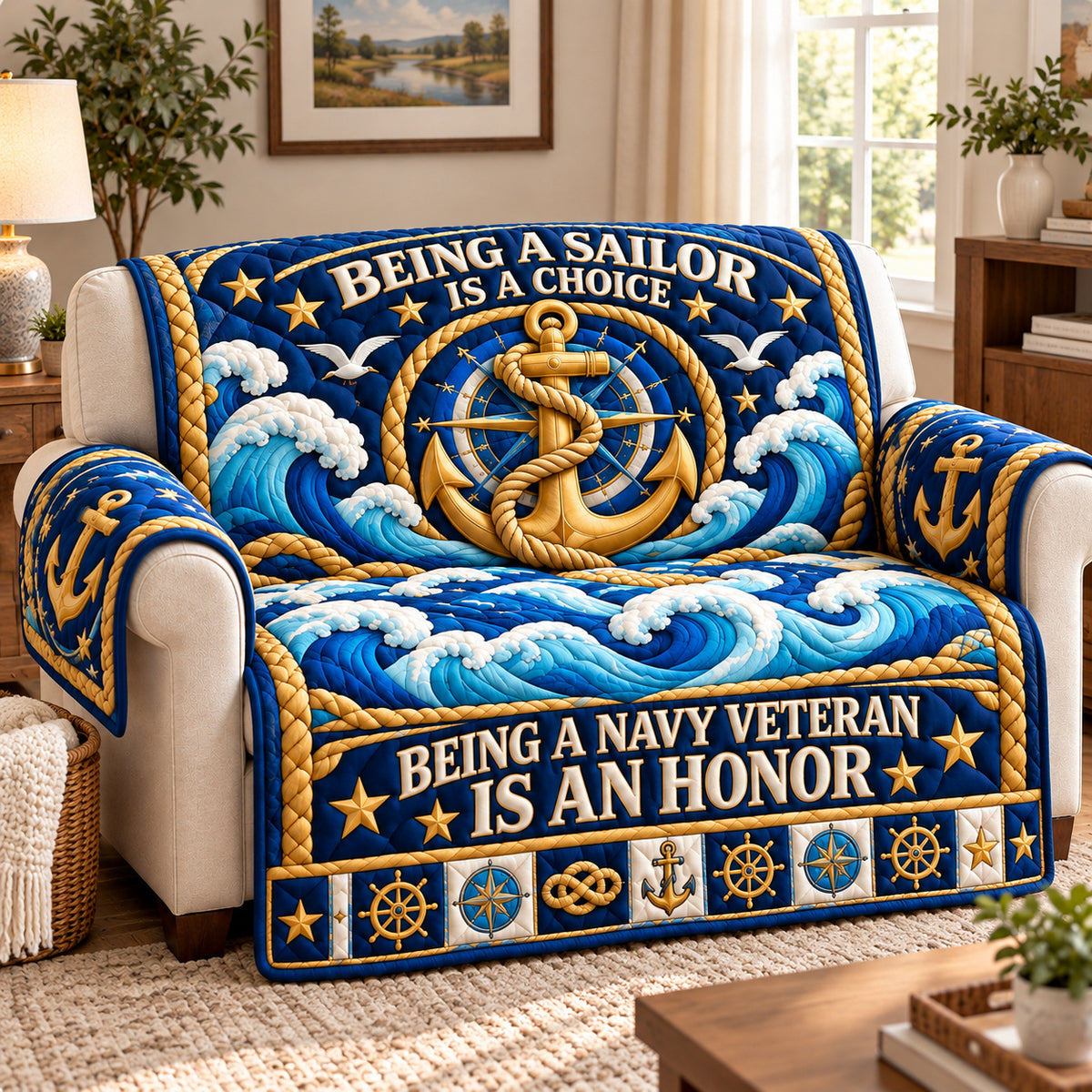 Navy Veteran Courage Quilted Sofa Cover GFTONPT1722