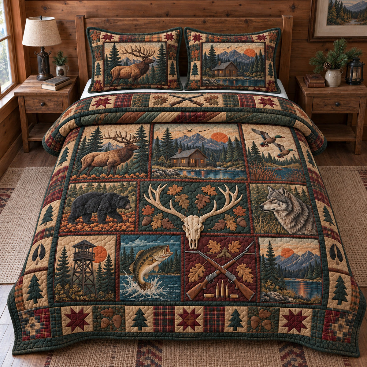 Rustic Woodland Retreat 3-Piece Quilted Bedding Set GFTONPT1772