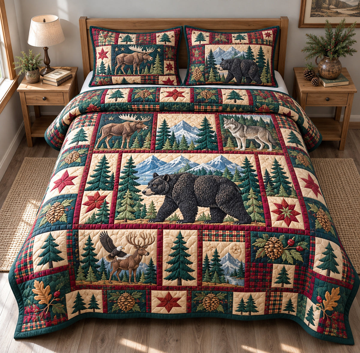 Rustic Woodland Serenity 3-Piece Quilted Bedding Set GFTONPT1776