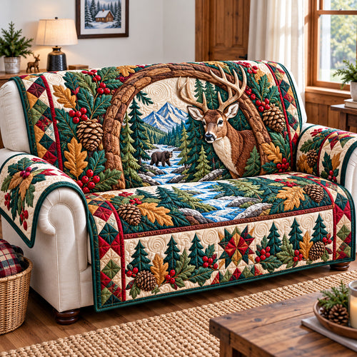 Rustic Woodland Whispers Quilted Sofa Cover GFTONPT1778