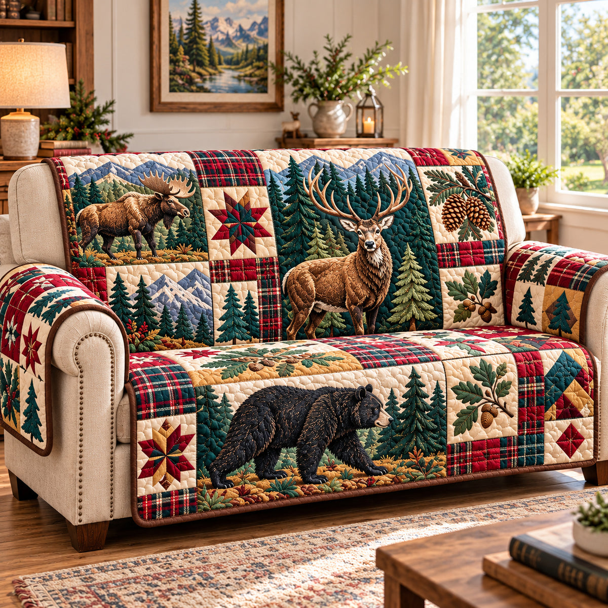 Rustic Woodland Dreams Quilted Sofa Cover GFTONPT1779