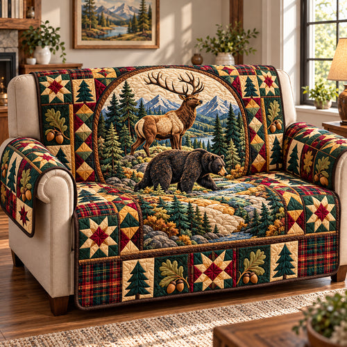 Rustic Woodland Treasures Quilted Sofa Cover GFTONPT1782