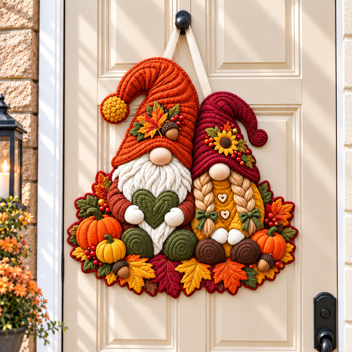 Autumn Gnomes Harvest Custom Shape Quilted Door Hanger GFTONPT1789