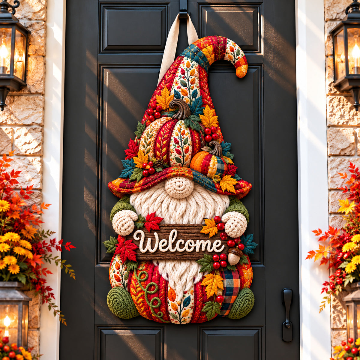 Autumn Gnomes Delight Custom Shape Quilted Door Hanger GFTONPT1792