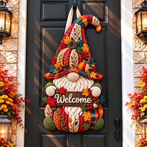 Autumn Gnomes Delight Custom Shape Quilted Door Hanger GFTONPT1792