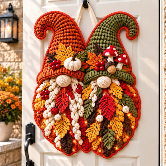 Autumn Gnomes Wonderland Custom Shape Quilted Door Hanger GFTONPT1793
