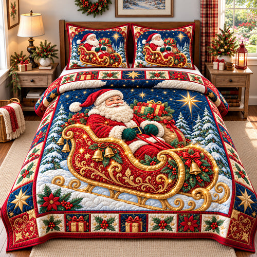 Santa Claus Joyfulness 3-Piece Quilted Bedding Set GFTONPT1812