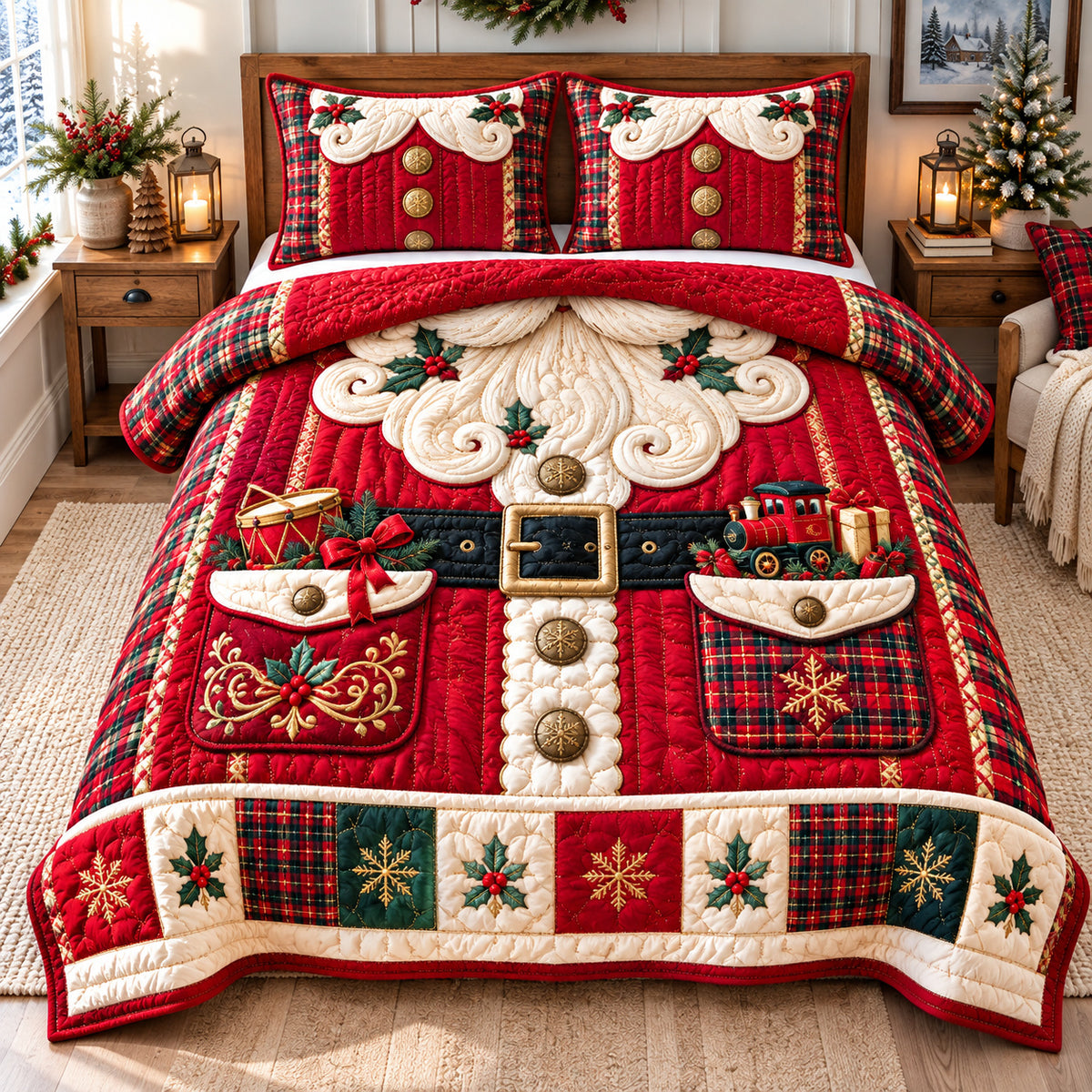 Santa Claus Traditions 3-Piece Quilted Bedding Set GFTONPT1814