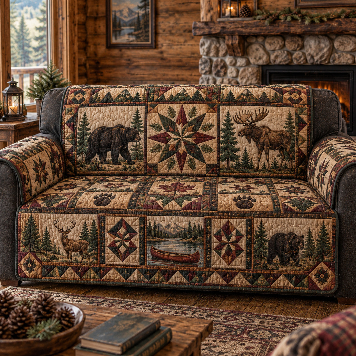 Rustic Woodland Charm Quilted Sofa Cover GFTONPT1822