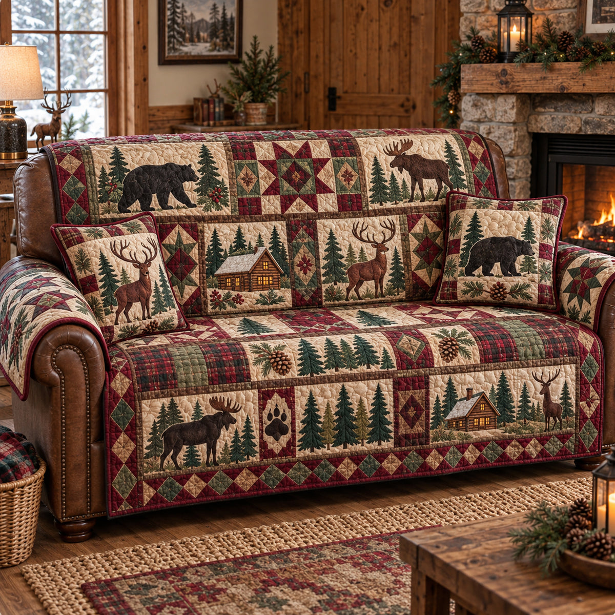Rustic Woodland Wonders Quilted Sofa Cover GFTONPT1825