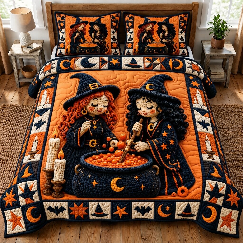 Midnight Witch 3-Piece Quilted Bedding Set GFTONPT183