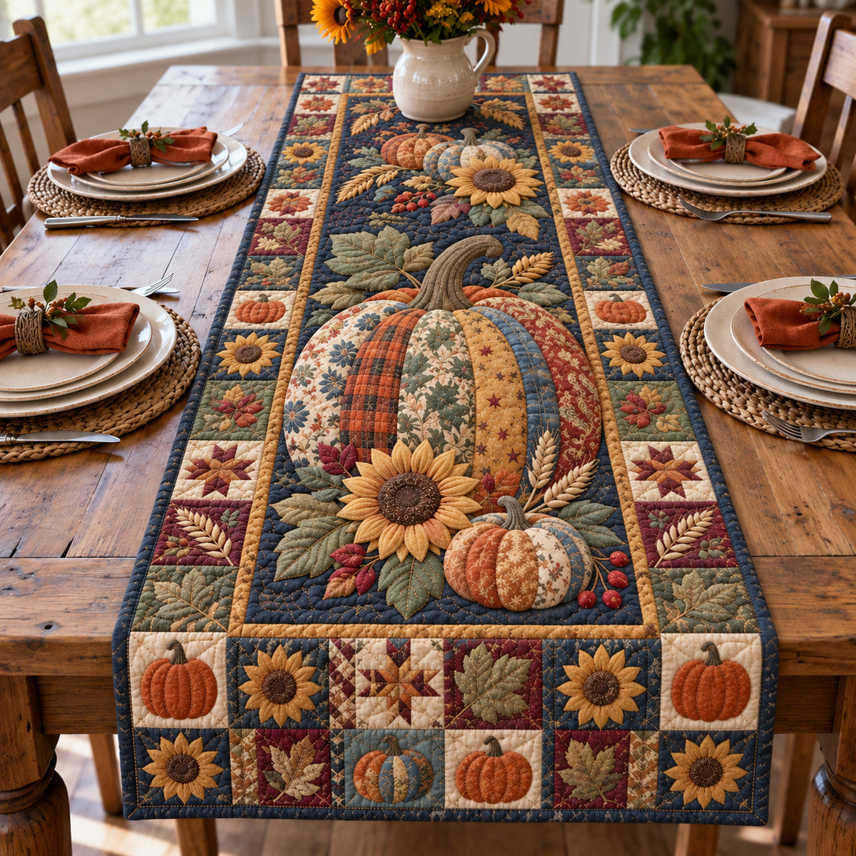 Pumpkin Autumn Charm Quilted Table Runner GFTONPT1844