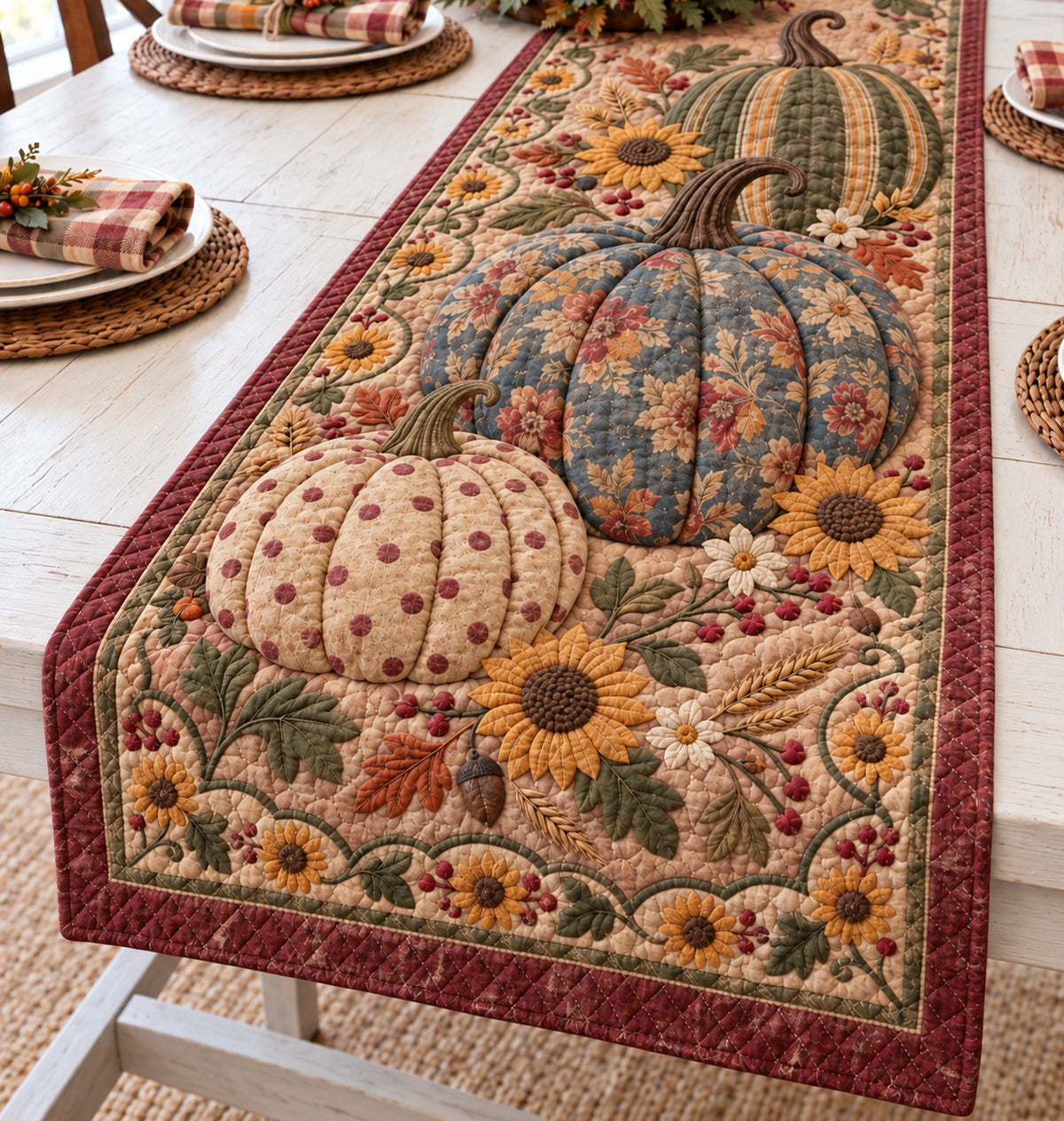 Pumpkin Harvesting Quilted Table Runner GFTONPT1847
