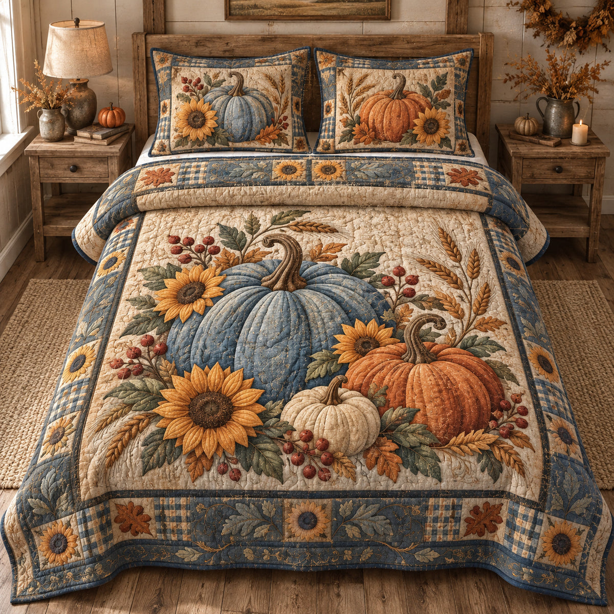 Rustic Pumpkin Charm 3-Piece Quilted Bedding Set GFTONPT1856