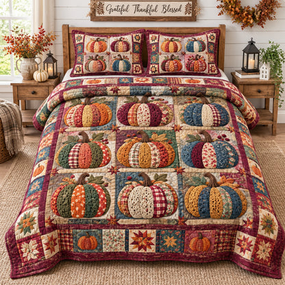 Rustic Pumpkin Cottage 3-Piece Quilted Bedding Set GFTONPT1858