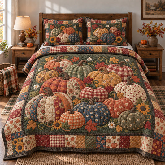 Rustic Pumpkin Whispers 3-Piece Quilted Bedding Set GFTONPT1859