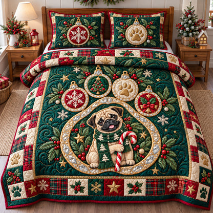 Christmas Pug Joys 3-Piece Quilted Bedding Set GFTONPT1863