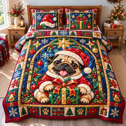 Christmas Pug Wonderlands 3-Piece Quilted Bedding Set GFTONPT1864