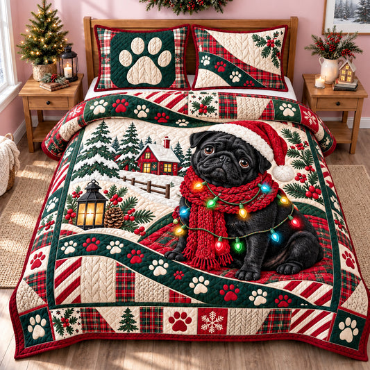 Christmas Pug Festivity 3-Piece Quilted Bedding Set GFTONPT1865