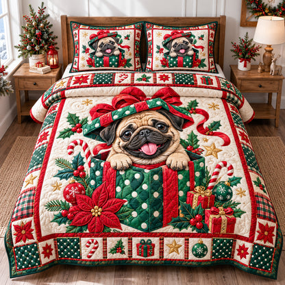 Christmas Pug Delight 3-Piece Quilted Bedding Set GFTONPT1866
