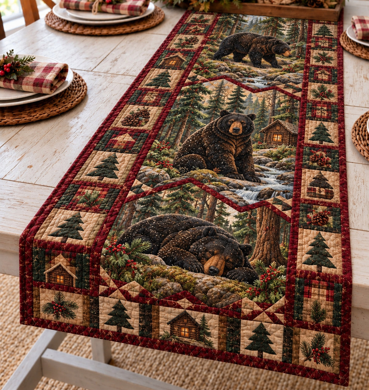 Bear Woodland Quilted Table Runner GFTONPT1873