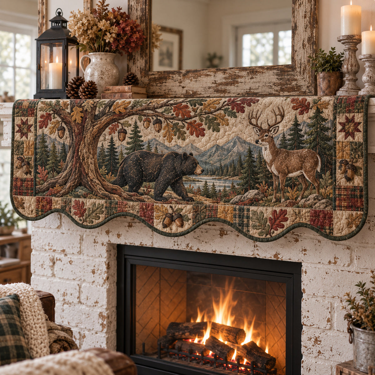 Rustic Woodland Tapestry Quilted Mantel Scarf GFTONPT1899