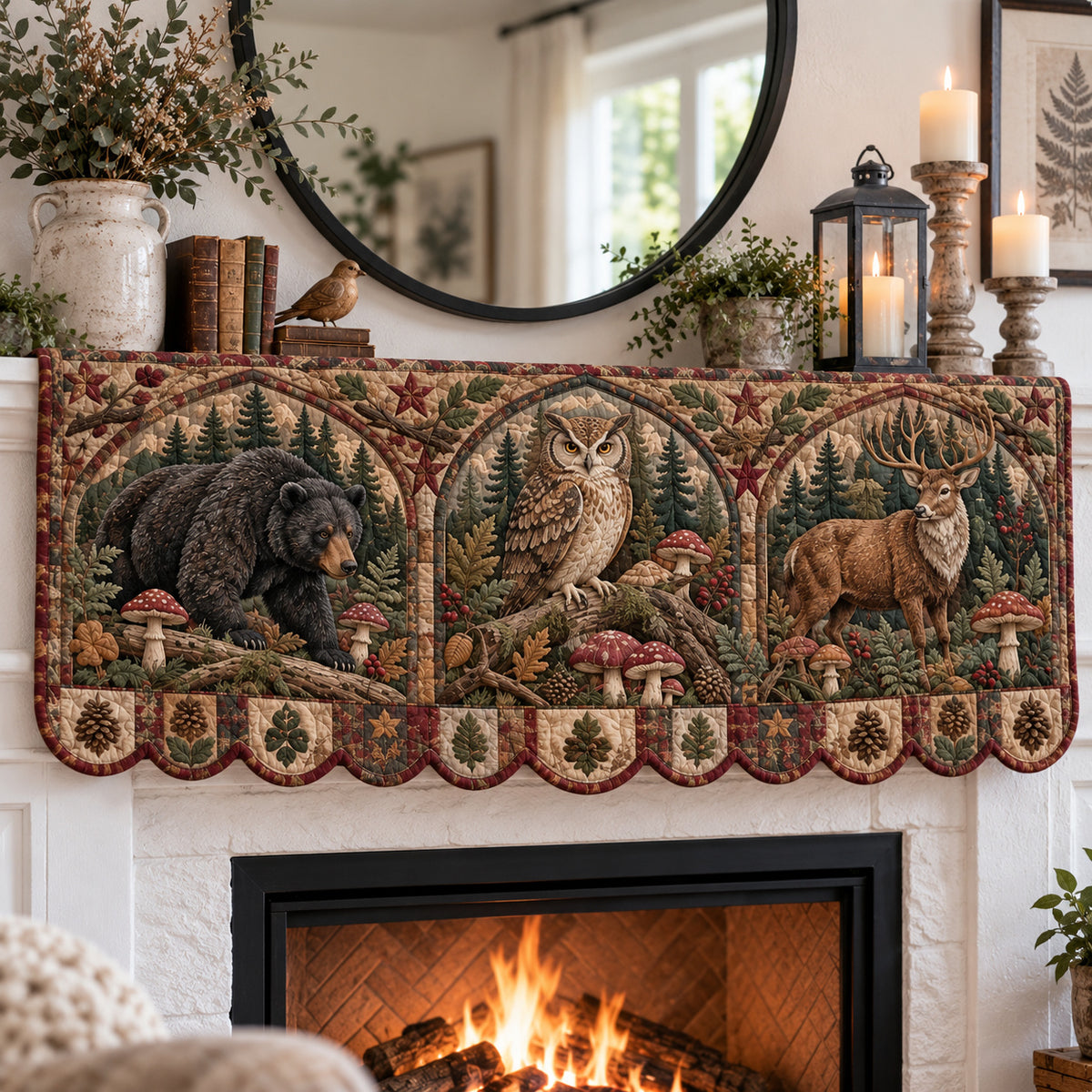 Rustic Woodland Folklore Quilted Mantel Scarf GFTONPT1900