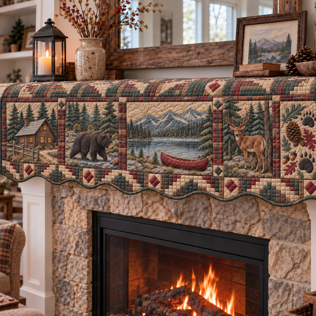 Rustic Woodland Wilderness Quilted Mantel Scarf GFTONPT1902
