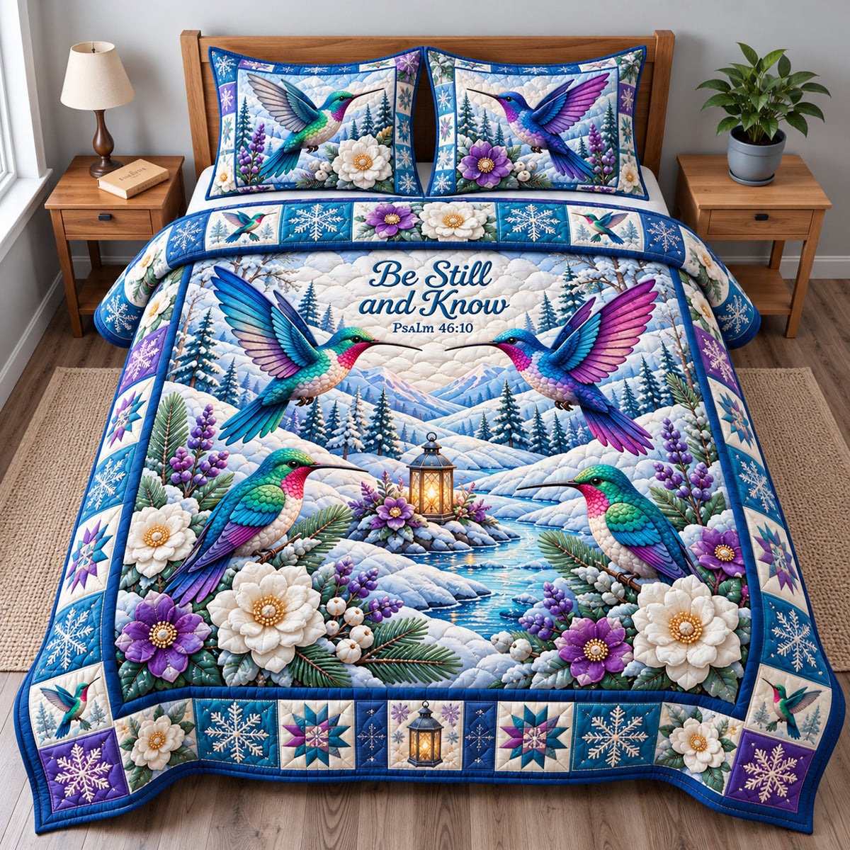 Winter Hummingbird Radiance 3-Piece Quilted Bedding Set GFTONPT1903