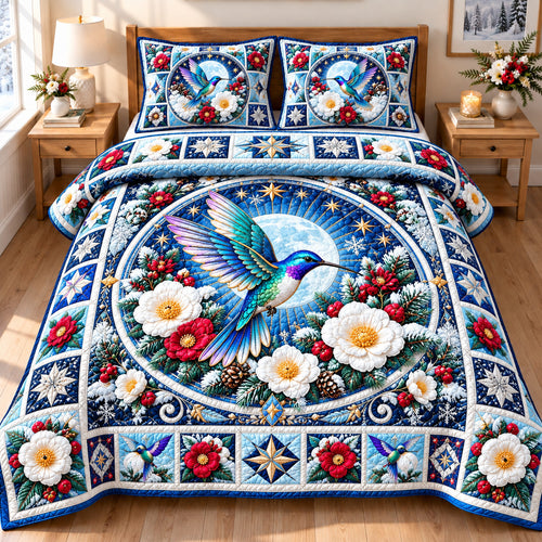 Winter Hummingbird Enchantment 3-Piece Quilted Bedding Set GFTONPT1904