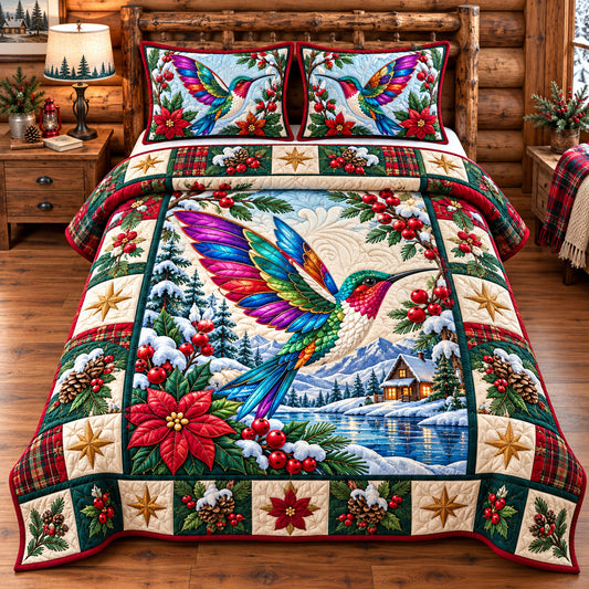 Winter Hummingbird Sanctuary 3-Piece Quilted Bedding Set GFTONPT1905