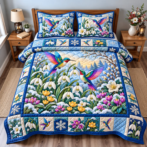Winter Hummingbird Jewels 3-Piece Quilted Bedding Set GFTONPT1906